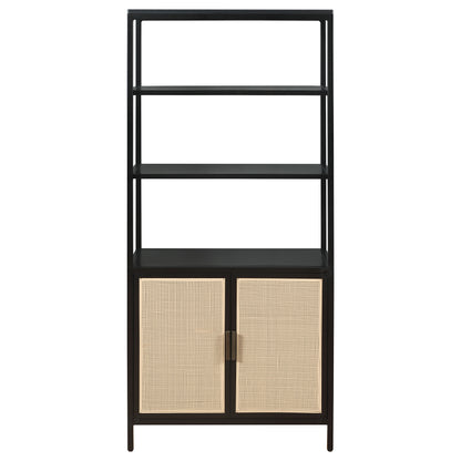 Amherst 3-shelf Radio Weave Cane Metal Accent Cabinet Black