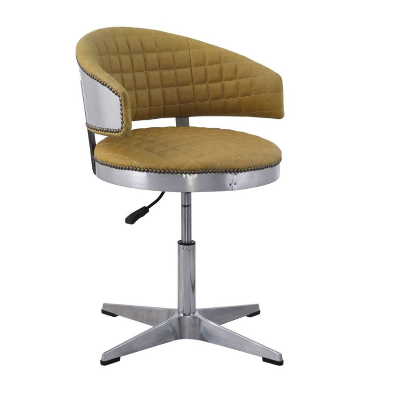Taburete giratorio ajustable Brancaster de cuero de grano superior con capitoné