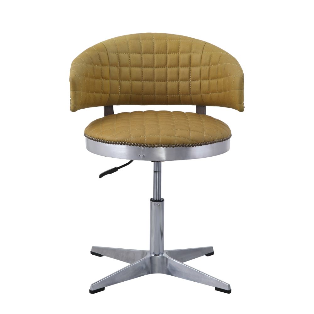 Taburete giratorio ajustable Brancaster de cuero de grano superior con capitoné