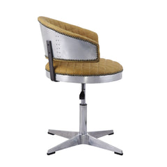 Taburete giratorio ajustable Brancaster de cuero de grano superior con capitoné