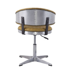 Taburete giratorio ajustable Brancaster de cuero de grano superior con capitoné