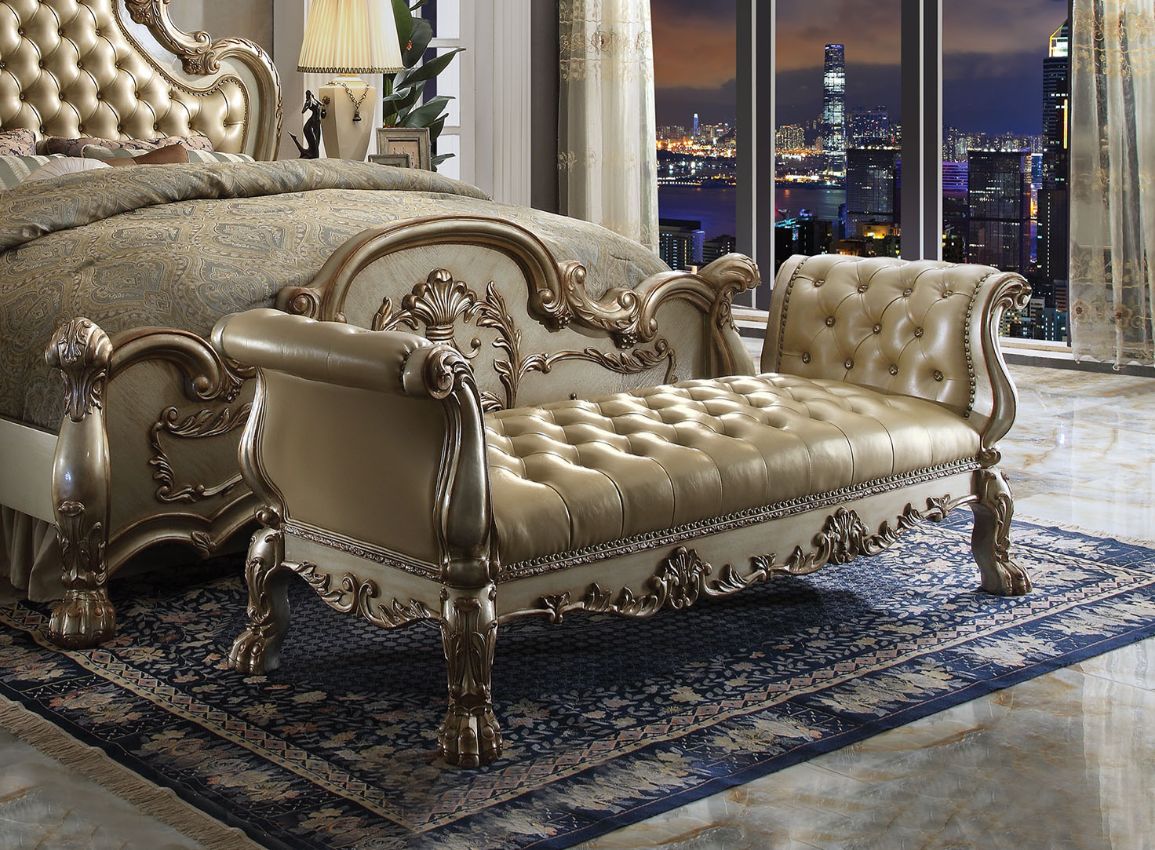 Banco Dresden de 198 cm de largo con asiento y brazos capitoné con botones