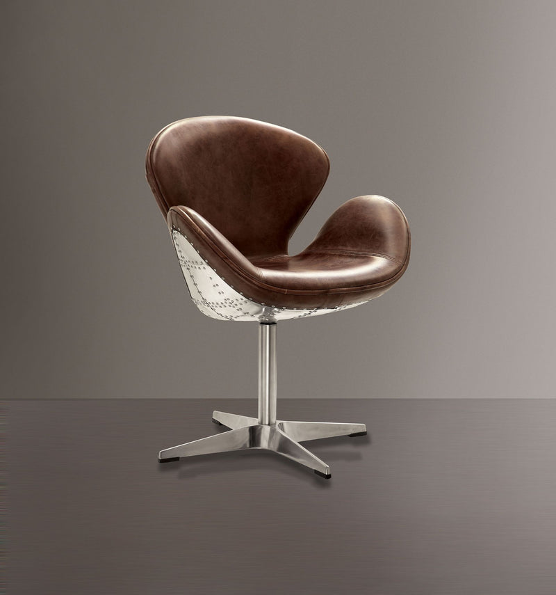 Brancaster Top Grain Leather Accent Chair with Bucket Seat