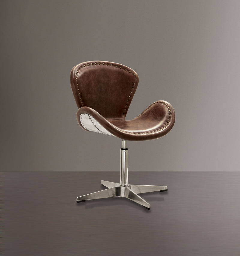 Silla decorativa Brancaster de cuero de grano superior con asiento giratorio
