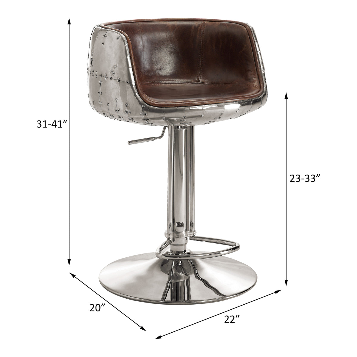 Taburete ajustable con respaldo bajo de cuero de grano superior rectangular Brancaster