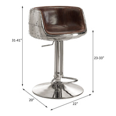 Taburete ajustable con respaldo bajo de cuero de grano superior rectangular Brancaster