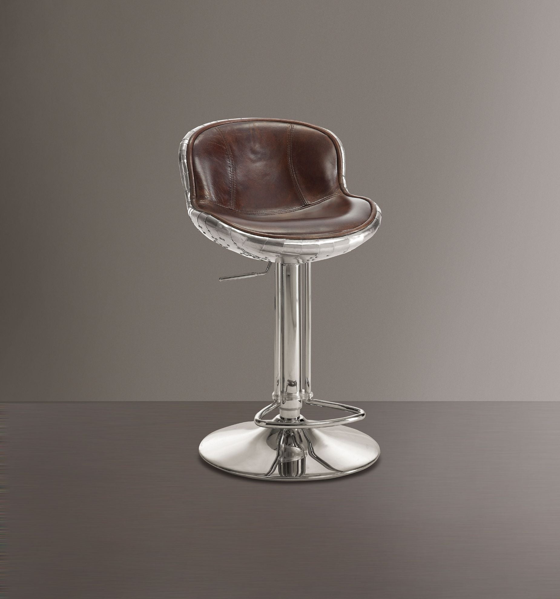 Brancaster Rectangular Top Grain Leather Armless Adjustable Stool