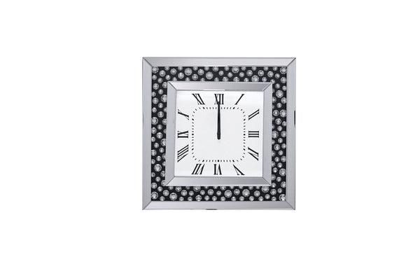 Nysa Square Glam Wall Clock with Faux GemStones Inlay