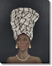 ''Majestic Plaid Crowned Muse'' Hand-painted Canvas w/ Fabric