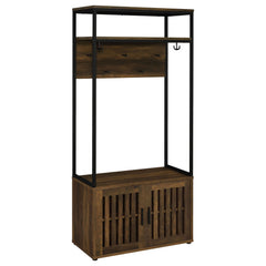 Perchero de dos puertas Quincy, banco de almacenamiento con forma de perchero, pino oscuro