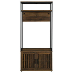 Perchero de dos puertas Quincy, banco de almacenamiento con forma de perchero, pino oscuro