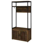 Perchero de dos puertas Quincy, banco de almacenamiento con forma de perchero, pino oscuro