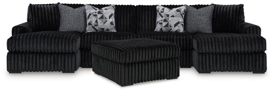 Midnight-Madness 3PC Sectional with Double Chaise & Ottoman Set