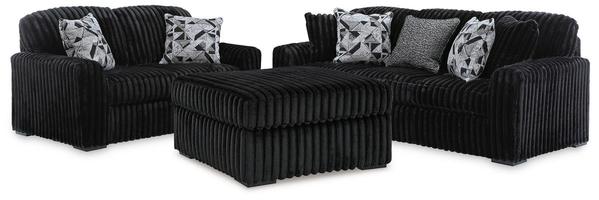 Midnight-Madness Sofa, Loveseat & Oversized Ottoman 3PC Living Room Set