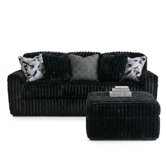 Midnight-Madness Sofa & Oversized Ottoman 2PC Living Room Set