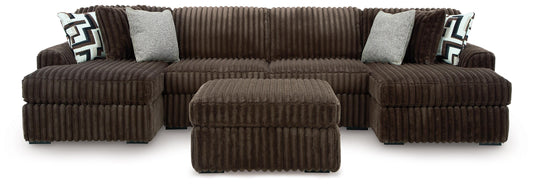 Midnight-Madness Chocolate 3PC Double Chaise Sectional & Oversized Accent Ottoman Set