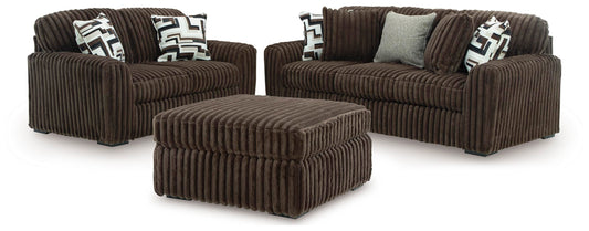 Midnight-Madness Chocolate Sofa, Loveseat & Oversized Accent Ottoman 3PC Living Room Set