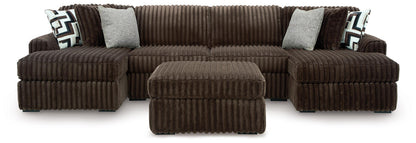 Midnight-Madness Chocolate 3PC Double Chaise Sectional & Oversized Accent Ottoman Set