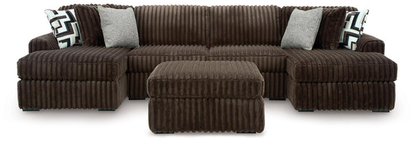 Midnight-Madness Chocolate 3PC Double Chaise Sectional & Oversized Accent Ottoman Set