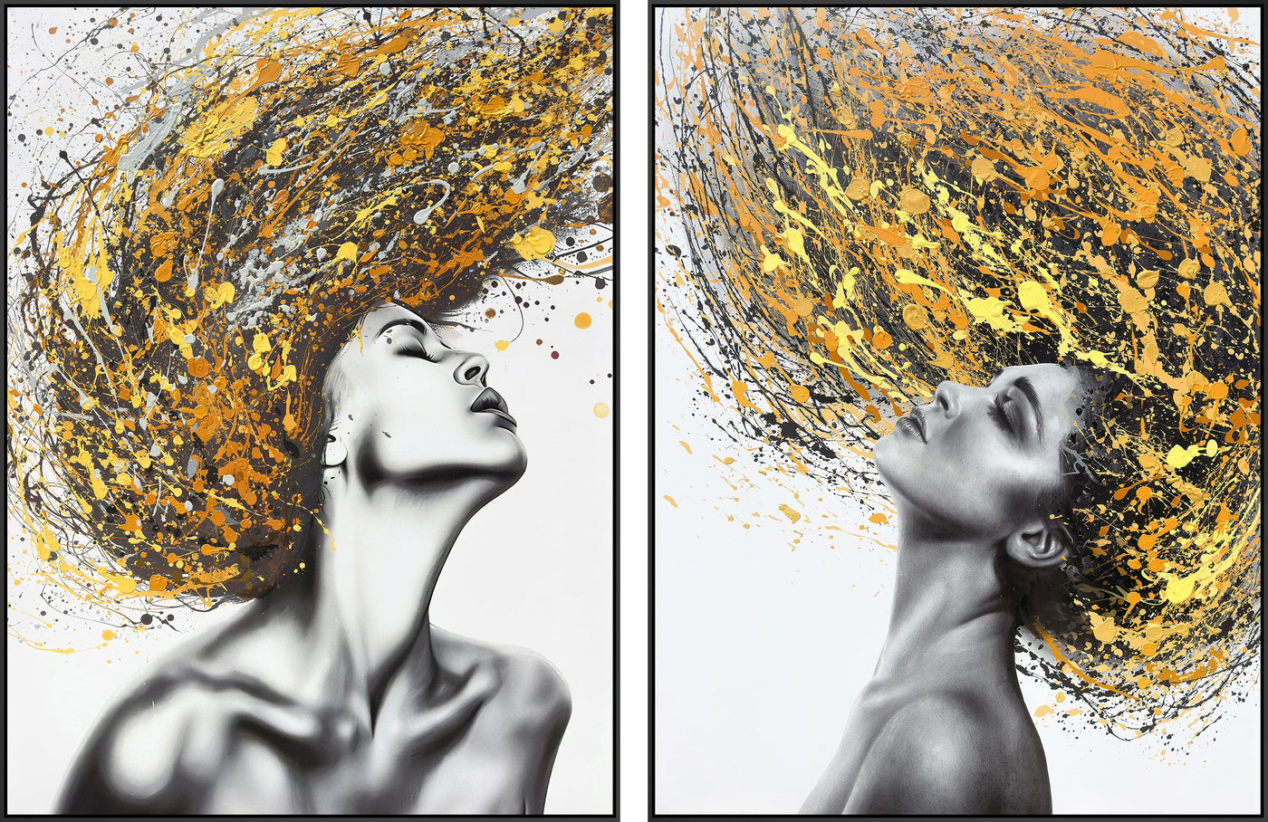 ''Gilded Muse Diptych'' Textured Canvas in Frame (set)