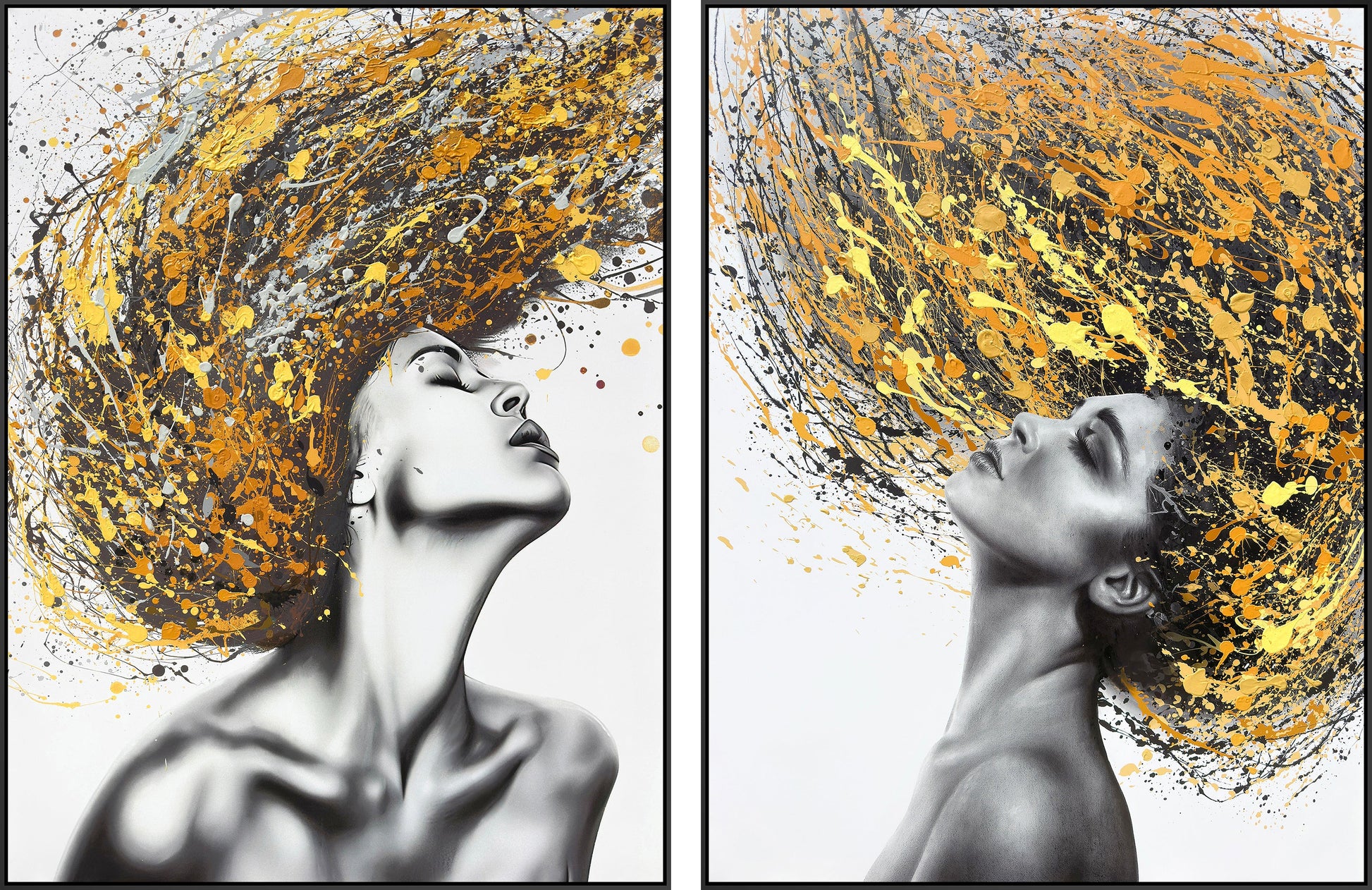 ''Gilded Muse Diptych'' Textured Canvas in Frame (set)