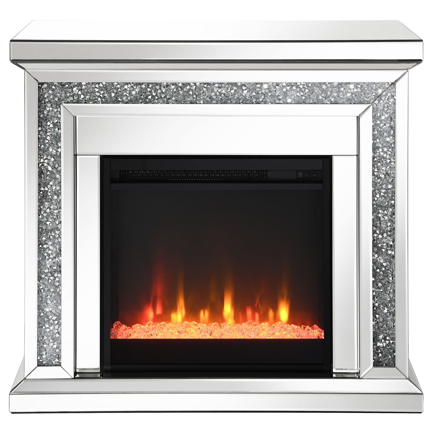 Chimenea eléctrica independiente con espejo Lorelai, color plateado