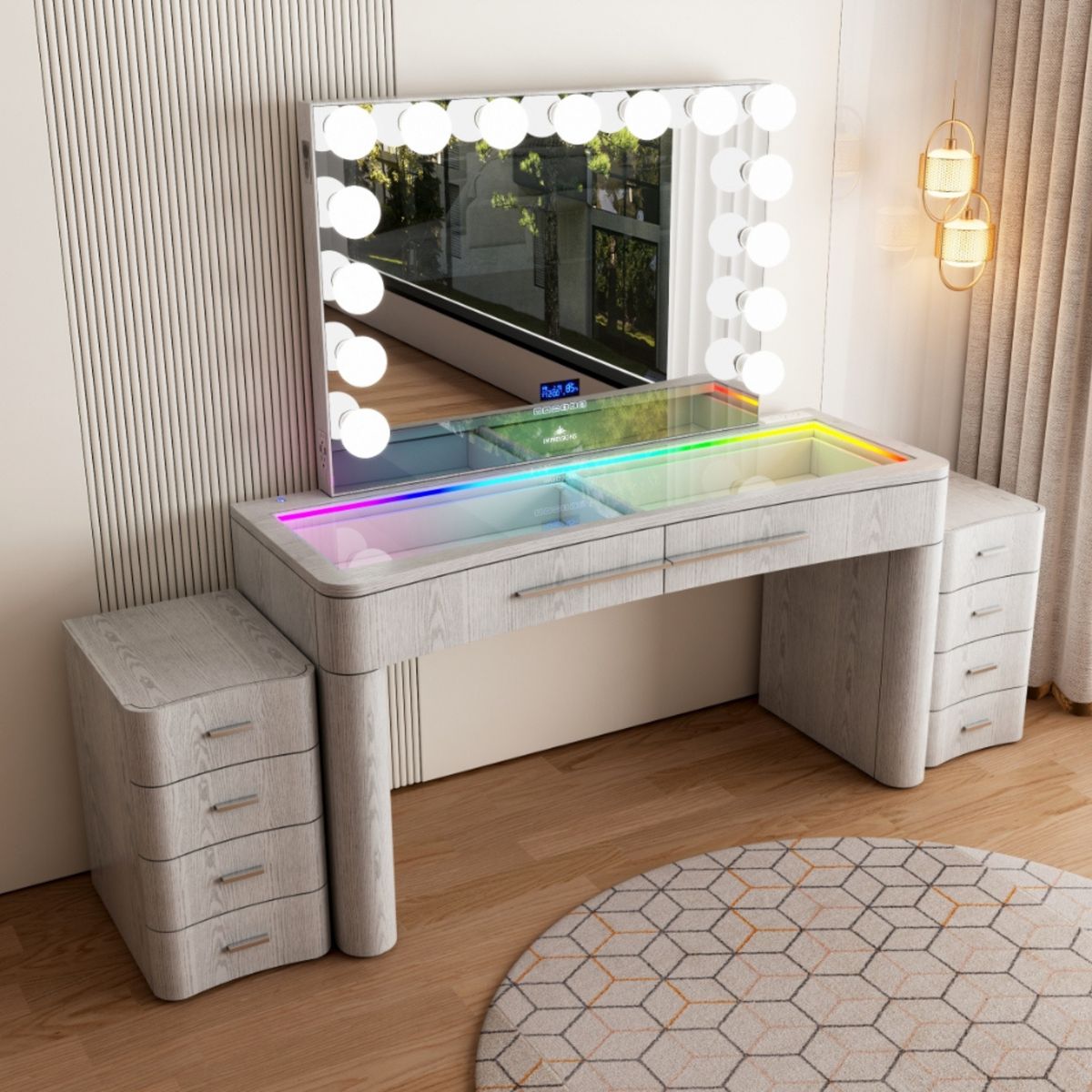 SlayStation® Willow Premium Vanity Table w/ RGB Light + Vanity Mirror Bundle
