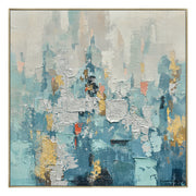''Teal Harmony Abstract Canvas'' Hand-painted Canvas in Frame
