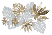 ''Gold and White Tropical Leaves'' Metal Wall Art