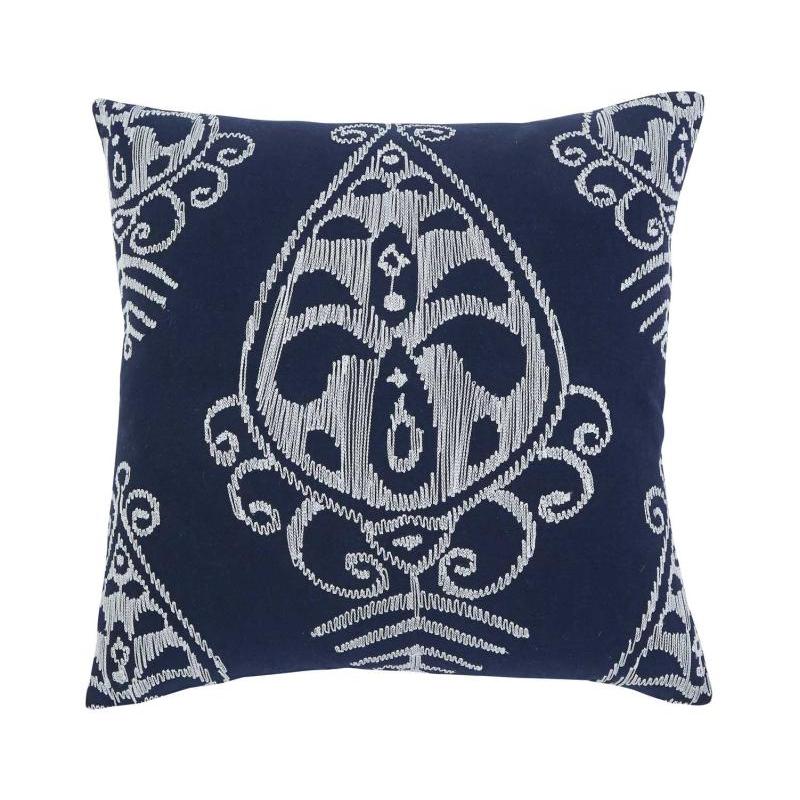 Navy Embroidered Pillow Cover