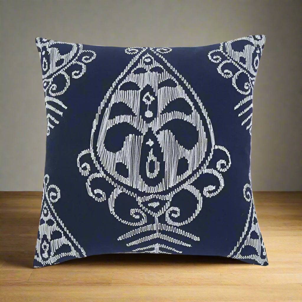 Navy Embroidered Pillow Cover