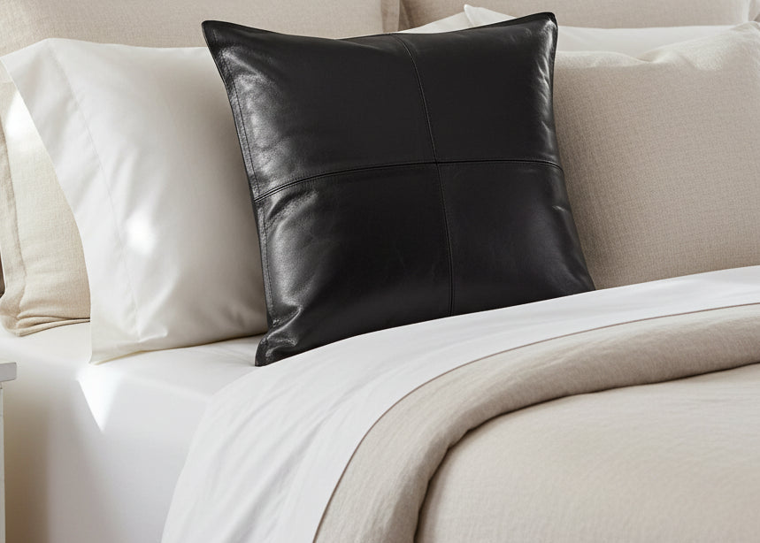 Black Faux Leather Pillow Cover