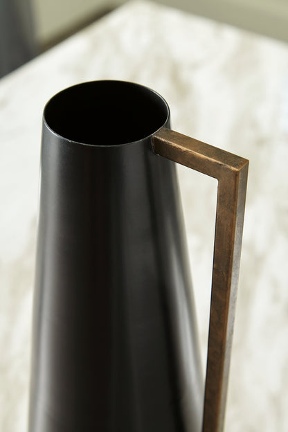 Pouderbell Black Metal Vase with Gold Detail