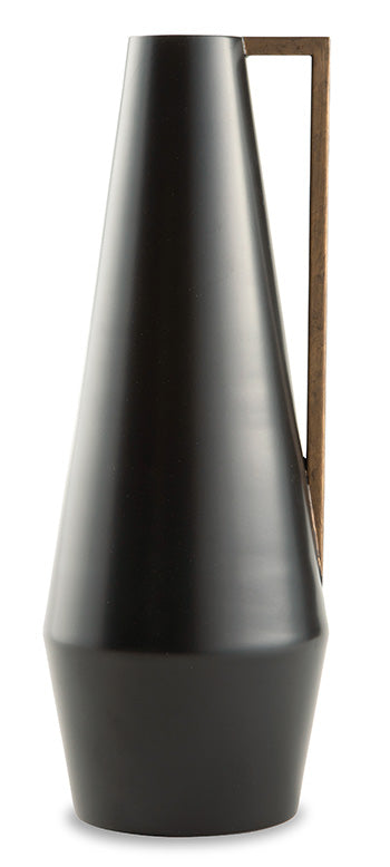 Pouderbell Black Metal Vase with Gold Detail