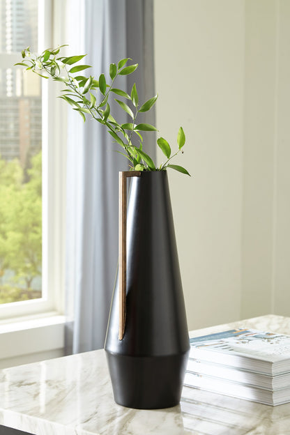 Pouderbell Black Metal Vase with Gold Detail