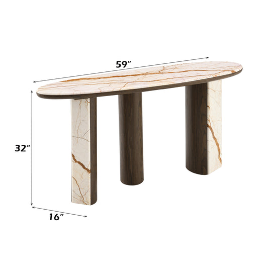 Haidar Oval Console Table with Natural Marble Top