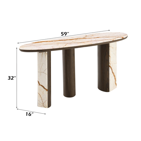 Haidar Oval Console Table with Natural Marble Top