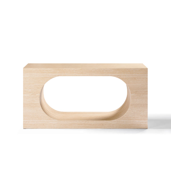 Inca Rectangular Console Table with Travertine Stone Top