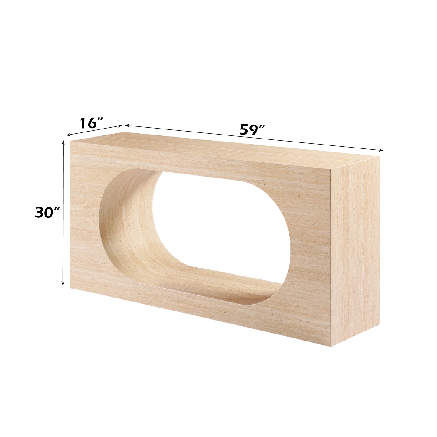 Inca Rectangular Console Table with Travertine Stone Top