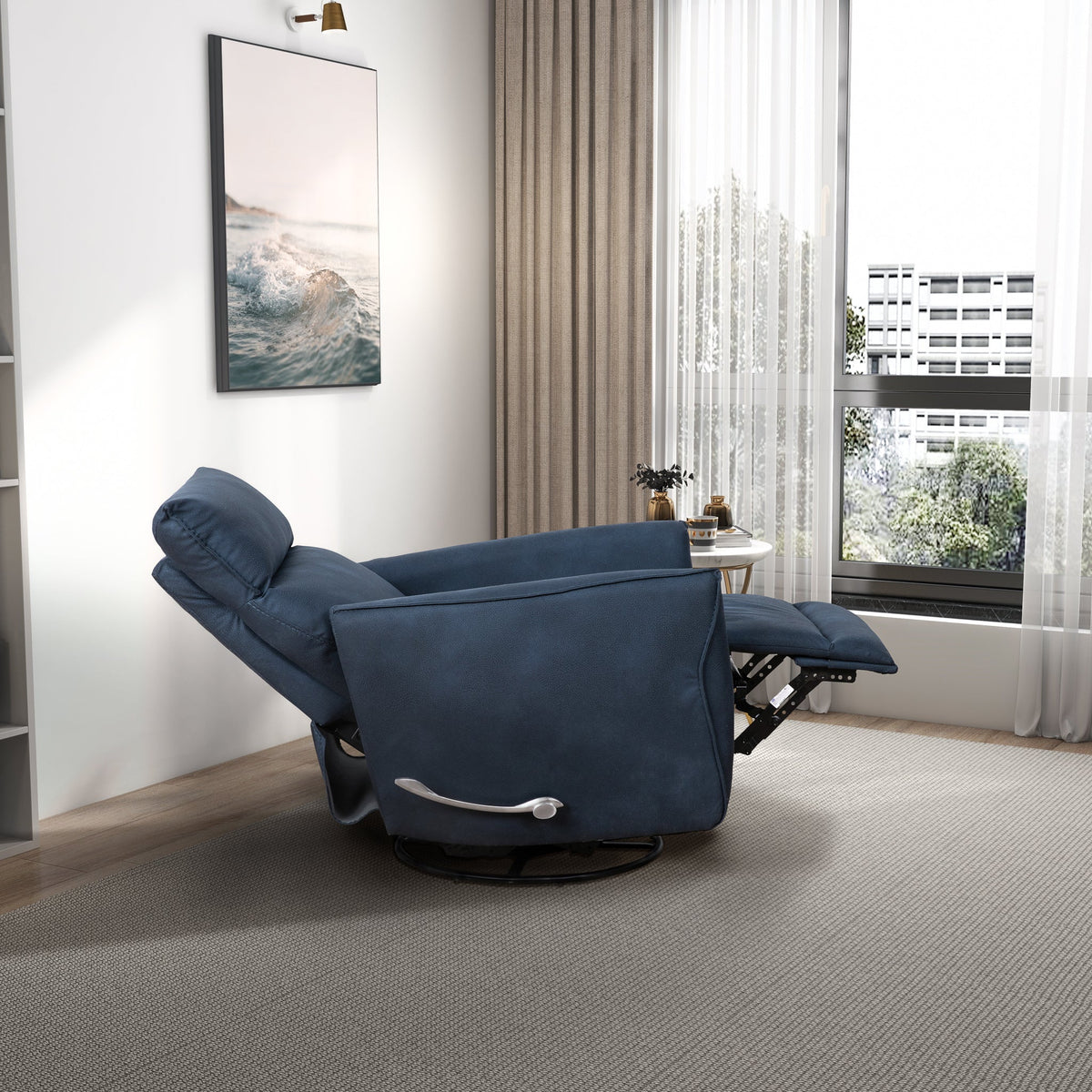 Sillón reclinable giratorio Carson de ante - Azul medianoche