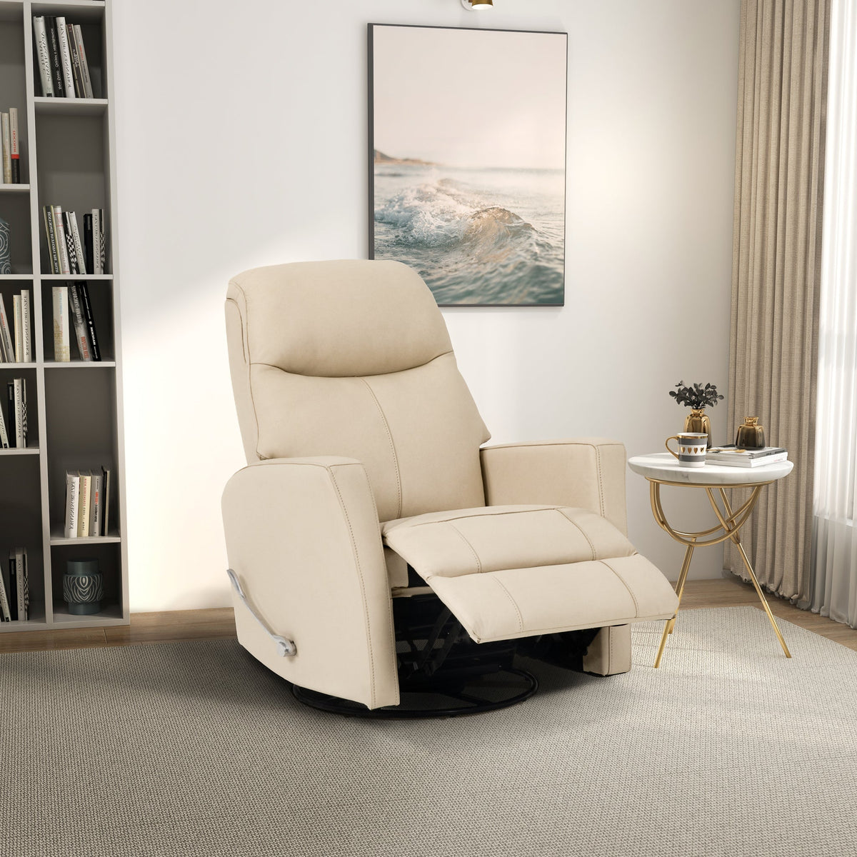 Sillón reclinable giratorio Harlow de cuero - Marfil