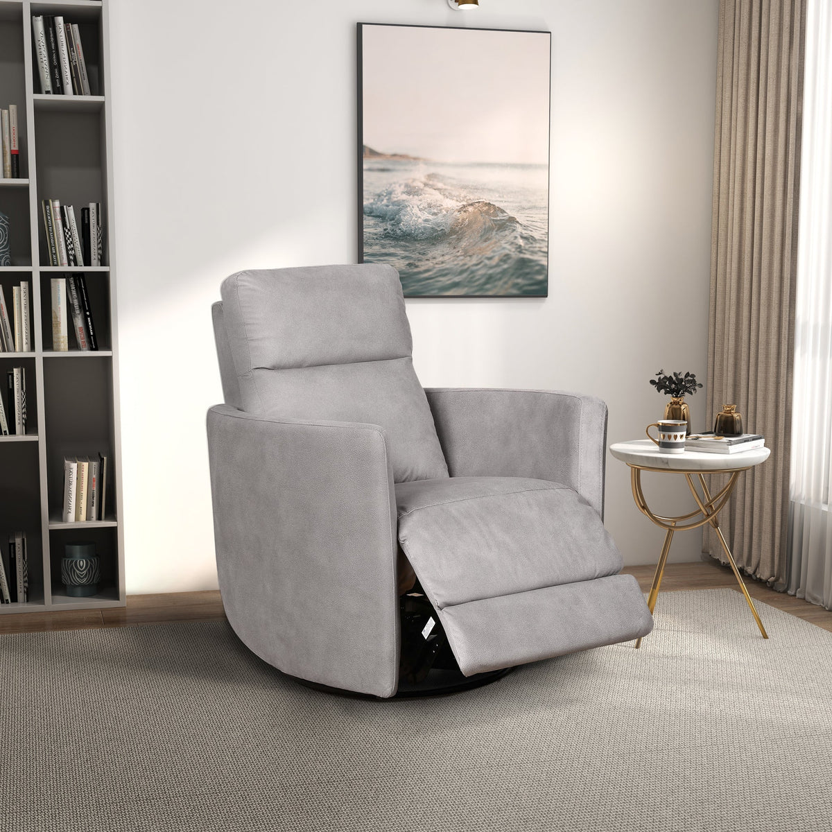 Sillón reclinable giratorio Lawson de ante - Latte