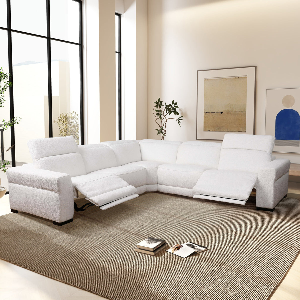 Sofá seccional reclinable Yohan - Boucle blanco