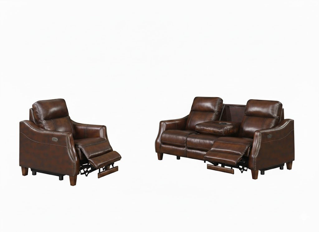 2PC Akari Power Sofa & Chair Distressed Brown