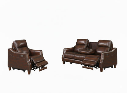 2PC Akari Power Sofa & Chair Distressed Brown