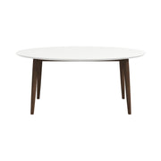 Mesa de comedor ovalada de madera maciza con tapa blanca estilo moderno de mediados de siglo de Ada