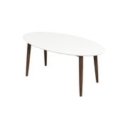 Mesa de comedor ovalada de madera maciza con tapa blanca estilo moderno de mediados de siglo de Ada