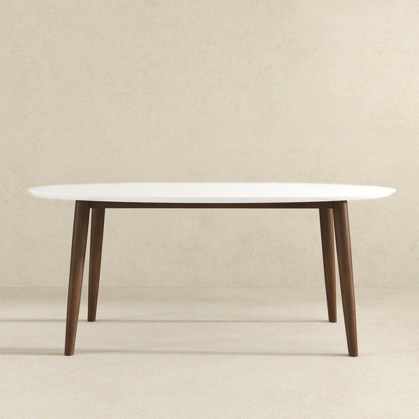 Ada Mid Century Modern Style Solid Wood White Top Oval Dining Table