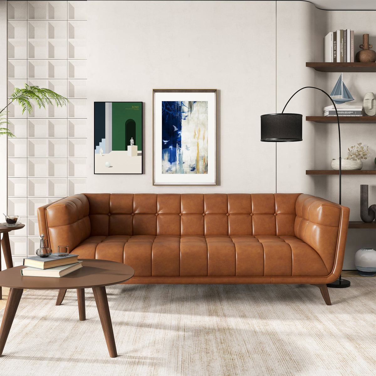Sofá de cuero Addison (86" color coñac)