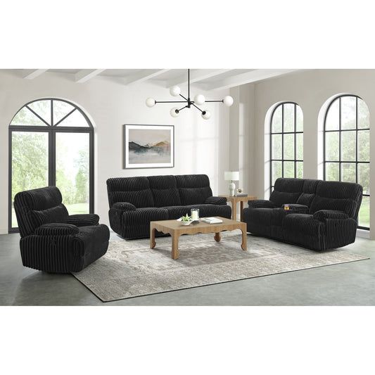 Admiral 3PC Living Room Set in Masis Black-Sofa, Loveseat & Recliner